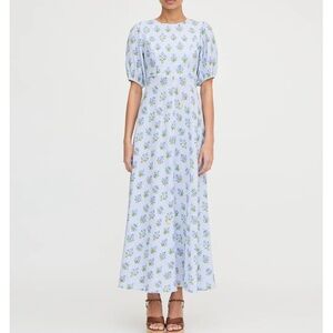 The Short Sleeve Nadia Dress - Blue Block Print